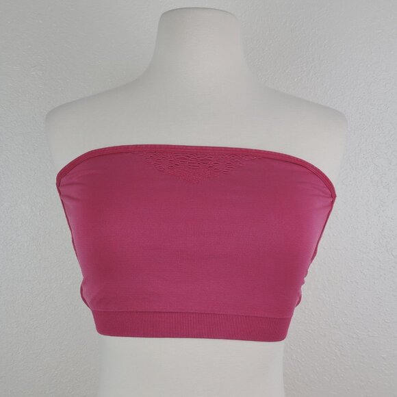Jasmine & Ginger Cerise Red Knit Jersey Open Back Bandeau Bra Crop Top Large NWT - Picture 2 of 9